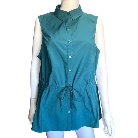 Athleta Levitate Poplin Tank Womens 1X Teal Sleeveless Lightweight Drawstring - Picture 1 of 8